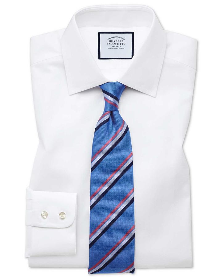  Slim Fit White Fine Herringbone Cotton Dress Shirt Single Cuff Size 14.5/33 By Charles Tyrwhitt