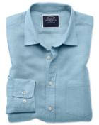 Slim Fit Blue Tencel&trade; With Linen Casual Shirt Single Cuff Size Large By Charles Tyrwhitt