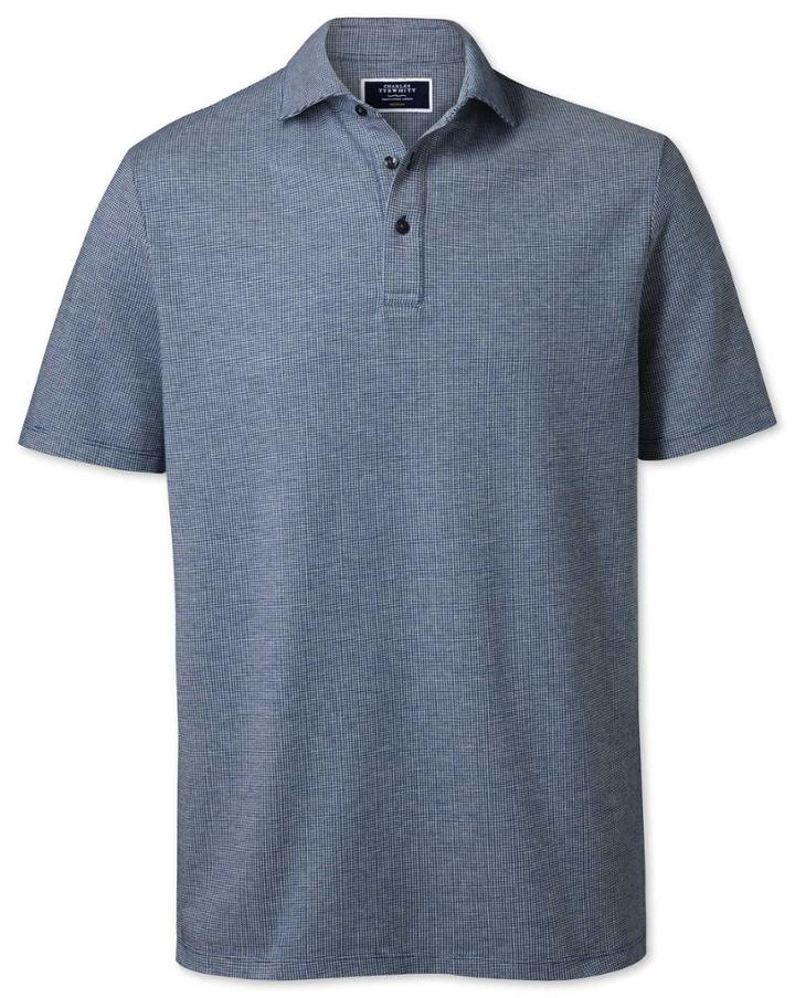  Blue And White Textured Cotton Polo Size Large By Charles Tyrwhitt