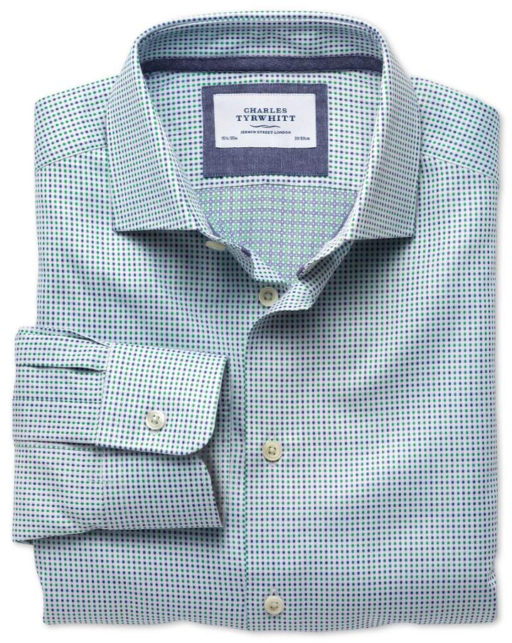 Charles Tyrwhitt Charles Tyrwhitt Extra Slim Fit Semi-cutaway Collar Business Casual Double-faced Navy And Green Shirt