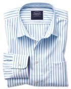  Slim Fit Non-iron Oxford White And Blue Stripe Cotton Casual Shirt Single Cuff Size Xs By Charles Tyrwhitt