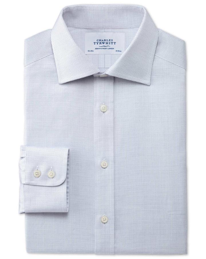 Charles Tyrwhitt Charles Tyrwhitt Slim Fit Semi-spread Collar Pindot Navy Cotton Dress Shirt Size 15.5/35