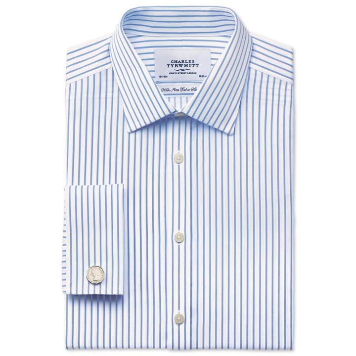 Charles Tyrwhitt Charles Tyrwhitt White And Sky Twill Stripe Non-iron Extra Slim Fit Shirt (14.5 - 33)