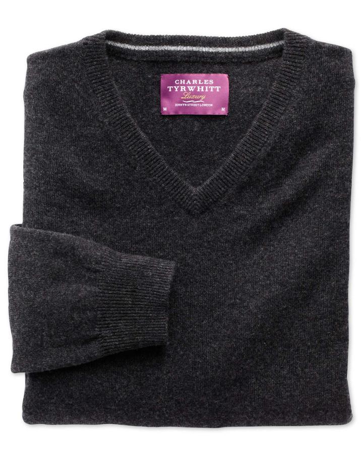 Charles Tyrwhitt Charcoal Cashmere V-neck Sweater Size Large By Charles Tyrwhitt