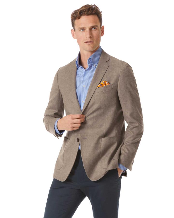  Slim Fit Fawn Italian Wool Flannel Wool Blazer Size 44 By Charles Tyrwhitt
