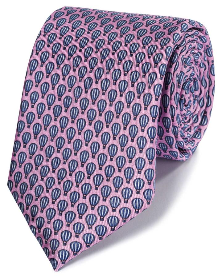  Pink And Navy Hot Air Balloon Print Classic Silk Tie By Charles Tyrwhitt