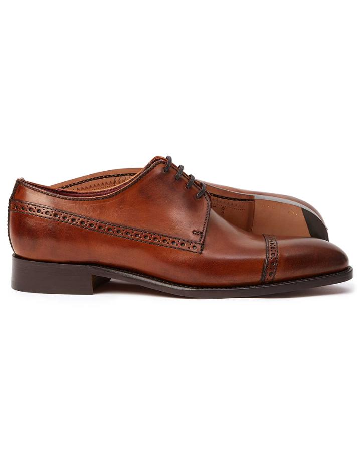  Tan Made In England Derby Brogue Toe Cap Flex Sole Shoes Size 11.5 By Charles Tyrwhitt