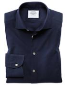  Extra Slim Fit Business Casual Leno Texture Navy Cotton Dress Shirt Single Cuff Size 14.5/32 By Charles Tyrwhitt