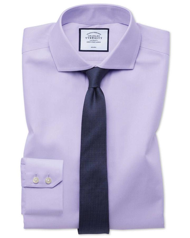  Extra Slim Fit Non-iron Twill Lilac Cotton Dress Shirt French Cuff Size 14.5/33 By Charles Tyrwhitt