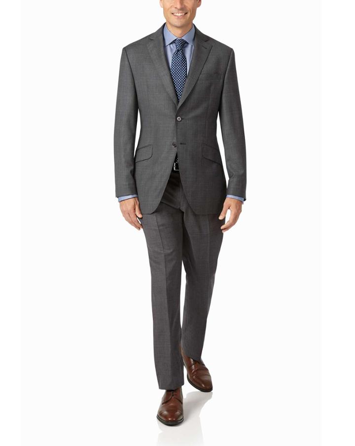  Grey Slim Fit Luxury Italian Check Suit Wool Jacket Size 36 By Charles Tyrwhitt