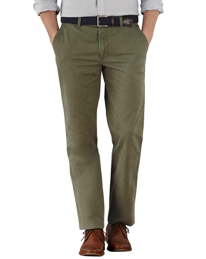 Charles Tyrwhitt Charles Tyrwhitt Olive Slim Fit Flat Front Chinos