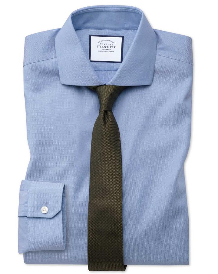  Super Slim Fit Non-iron Mid-blue Oxford Stretch Cotton Dress Shirt Single Cuff Size 14/33 By Charles Tyrwhitt