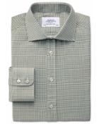 Slim Fit Semi-spread Collar Melange Puppytooth Khaki Cotton Dress Shirt Single Cuff Size 14.5/33 By Charles Tyrwhitt