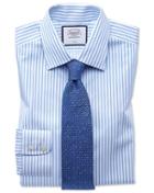  Slim Fit Non-iron Sky Blue Stripe Twill Cotton Dress Shirt Single Cuff Size 14.5/32 By Charles Tyrwhitt
