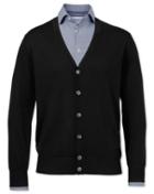  Black Merino Wool Cardigan Size Medium By Charles Tyrwhitt