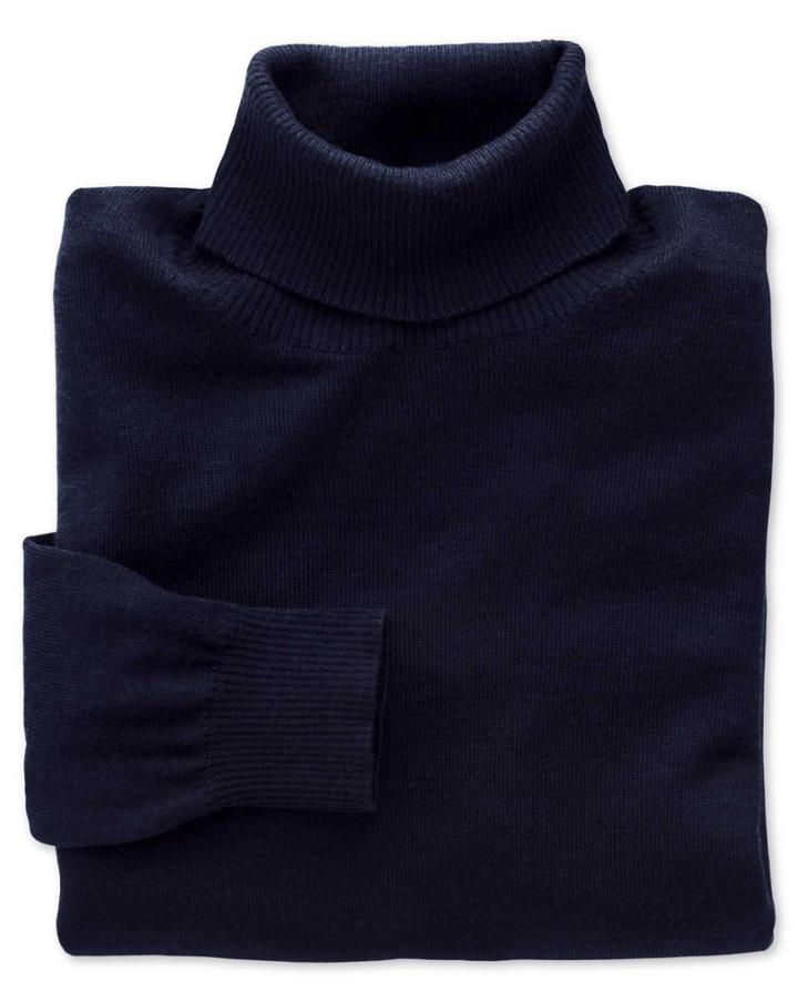 Charles Tyrwhitt Charles Tyrwhitt Navy Roll Neck Merino Wool Jumper