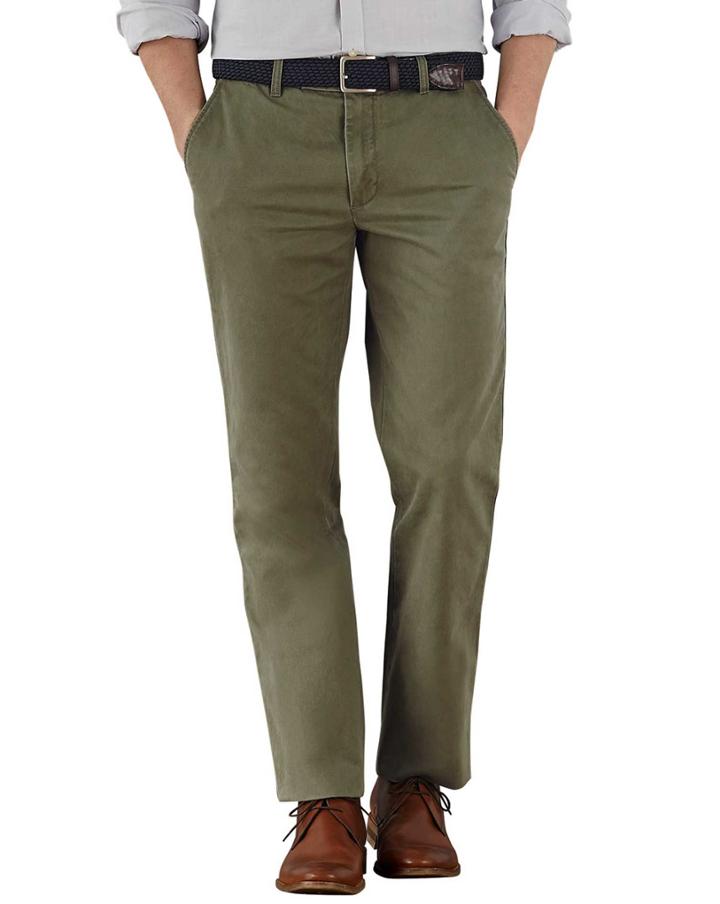Charles Tyrwhitt Charles Tyrwhitt Olive Slim Fit Flat Front Cotton Chino Pants Size W30 L32
