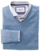 Charles Tyrwhitt Charles Tyrwhitt Sky Merino Wool V-neck Sweater Size Large