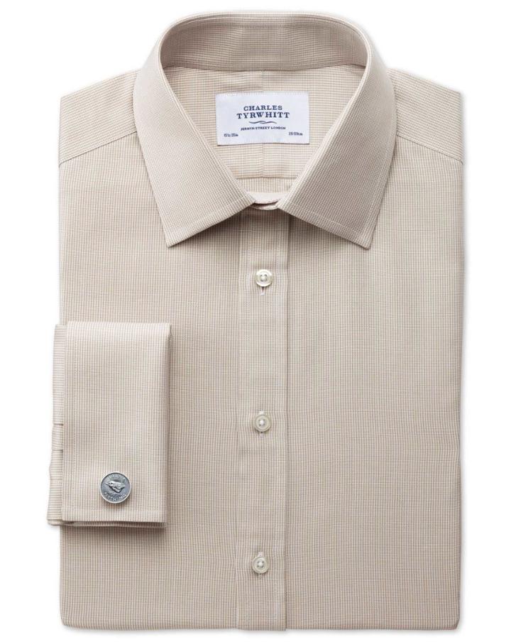 Charles Tyrwhitt Charles Tyrwhitt Slim Fit Oxford Stone Cotton Dress Shirt Size 14.5/32