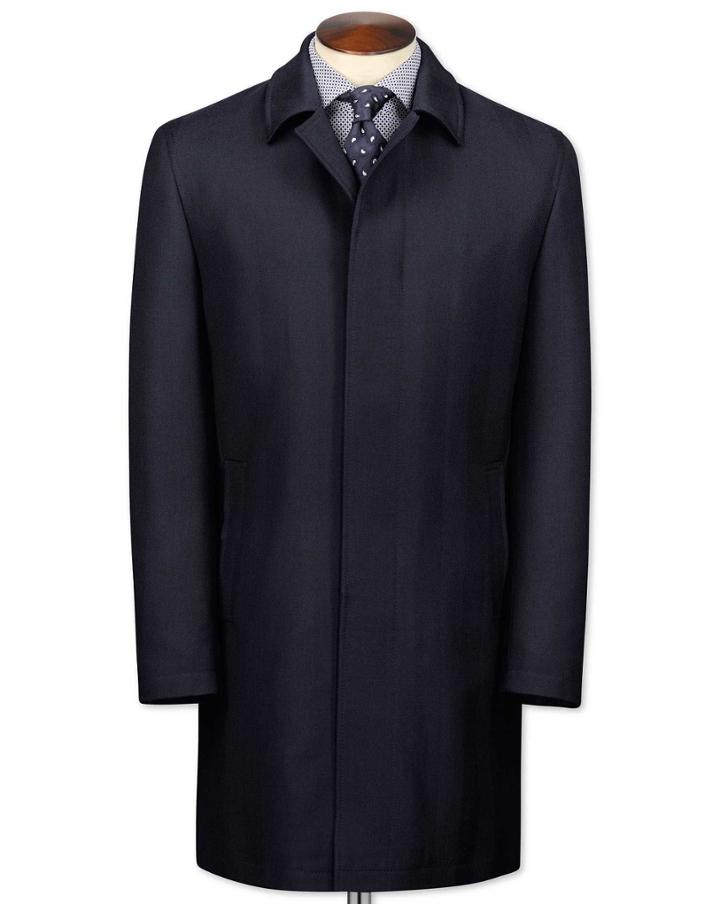 Charles Tyrwhitt Charles Tyrwhitt Navy Herringbone Wool Car Wool Coat Size 36