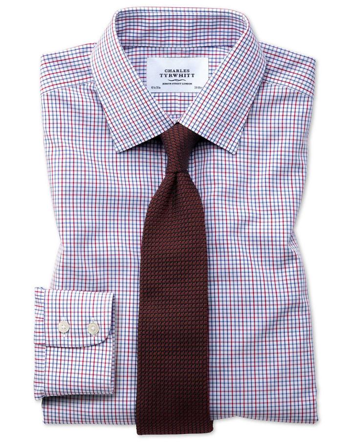  Extra Slim Fit Non-iron Multi Grid Check Cotton Dress Shirt French Cuff Size 14.5/33 By Charles Tyrwhitt