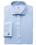 Charles Tyrwhitt Charles Tyrwhitt Slim Fit Spread Collar Non-iron Square Textured Mid Blue Cotton Dress Shirt Size 14.5/32