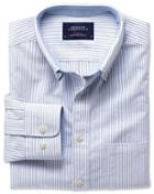 Charles Tyrwhitt Charles Tyrwhitt Slim Fit Blue Stripe Washed Oxford Cotton Dress Shirt Size Large