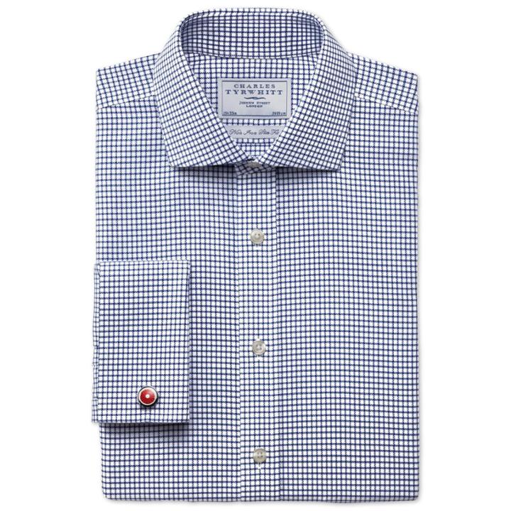 Charles Tyrwhitt Charles Tyrwhitt Navy Basket Weave Check Non-iron Spread Slim Fit Shirt (14.5 - 32)