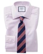  Slim Fit Non-iron Twill Mini Grid Check Purple Cotton Dress Shirt Single Cuff Size 14.5/33 By Charles Tyrwhitt