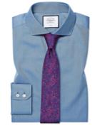  Slim Fit Non-iron Cutaway Collar Twill Blue Cotton Dress Shirt French Cuff Size 14.5/33 By Charles Tyrwhitt