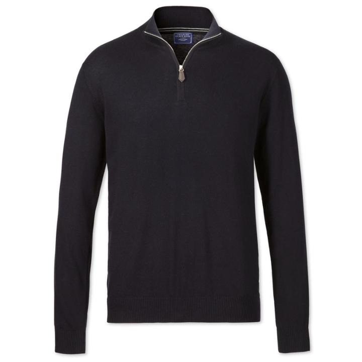 Charles Tyrwhitt Charles Tyrwhitt Navy Cotton Cashmere Zip Neck Sweater (l)