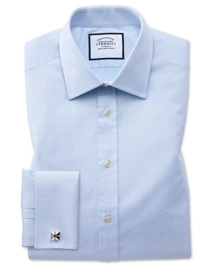  Classic Fit Sky Blue Cube Weave Egyptian Cotton Dress Shirt French Cuff Size 15/33 By Charles Tyrwhitt
