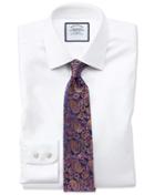  Slim Fit Non-iron Step Weave White Cotton Dress Shirt Single Cuff Size 16/33 By Charles Tyrwhitt