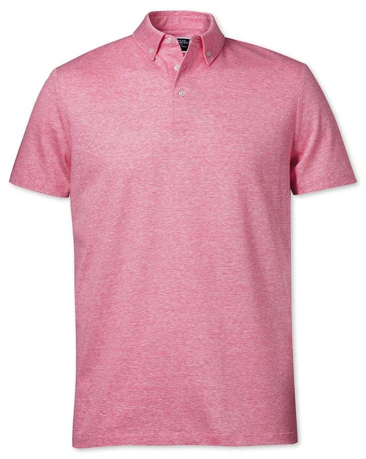  Pink Cotton Linen Polo Size Large By Charles Tyrwhitt