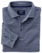 Charles Tyrwhitt Charles Tyrwhitt Classic Fit Blue And White Striped Long Sleeve Knitted Cotton Polo Size Large