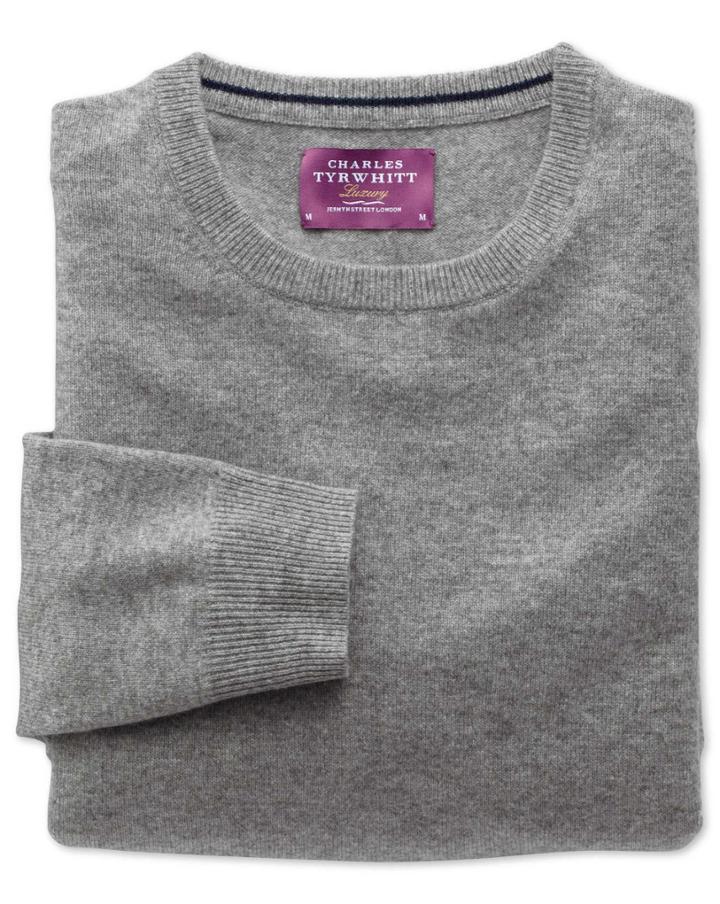 Charles Tyrwhitt Charles Tyrwhitt Silver Cashmere Crew Neck Sweater Size Large