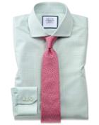  Extra Slim Fit Spread Collar Non-iron Natural Cool Micro Check Green Cotton Dress Shirt Single Cuff Size 15/32 By Charles Tyrwhitt
