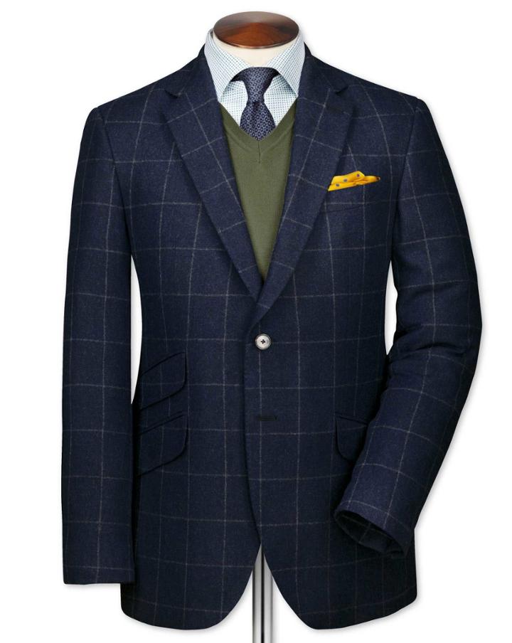 Charles Tyrwhitt Charles Tyrwhitt Slim Fit Blue Luxury Border Tweed Wool Jacket Size 36