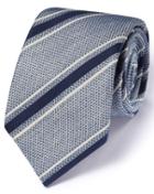  Blue And White Silk Mix Italian Luxury Stripe Grenadine Cotton Tie By Charles Tyrwhitt
