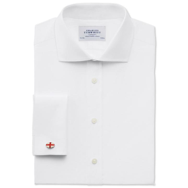 Charles Tyrwhitt Extra Slim Fit Spread Collar Square Weave White Egyptian Cotton Dress Shirt Single Cuff Size 15.5/35 By Charles Tyrwhitt