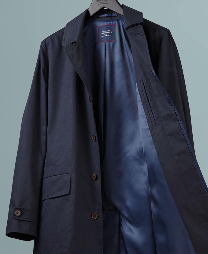  Navy Italian Raincotton Coat Size 38 By Charles Tyrwhitt