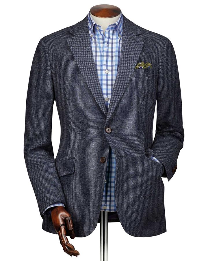  Classic Fit Blue Puppytooth Wool Sport Wool Coat Size 42 By Charles Tyrwhitt