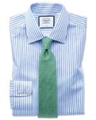  Extra Slim Fit Non-iron Sky Blue Stripe Twill Cotton Dress Shirt French Cuff Size 14.5/32 By Charles Tyrwhitt