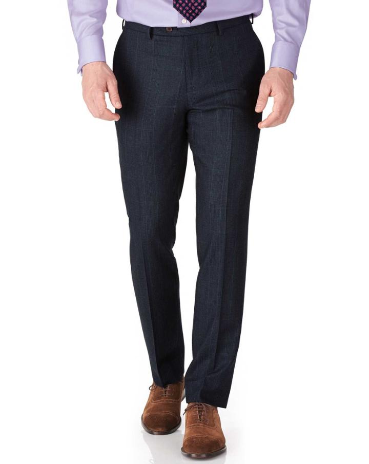 Charles Tyrwhitt Charles Tyrwhitt Navy Check Slim Fit Saxony Business Suit Wool Pants Size W30 L38