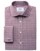 Charles Tyrwhitt Classic Fit Prince Of Wales Basketweave Berry Cotton Dress Shirt French Cuff Size 17.5/34 By Charles Tyrwhitt