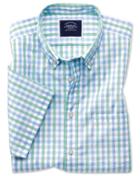  Classic Fit Green And Blue Short Sleeve Gingham Soft Washed Non-iron Tyrwhitt Cool Cotton Casual Shirt Single Cuff Size Large By Charles Tyrwhitt