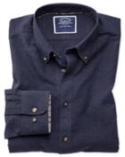  Classic Fit Blue Herringbone Melange Cotton Casual Shirt Single Cuff Size Large By Charles Tyrwhitt