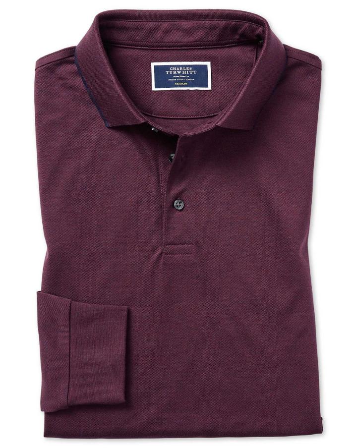  Wine Cotton Cotton Tencel Polo With Tencel Size Large By Charles Tyrwhitt