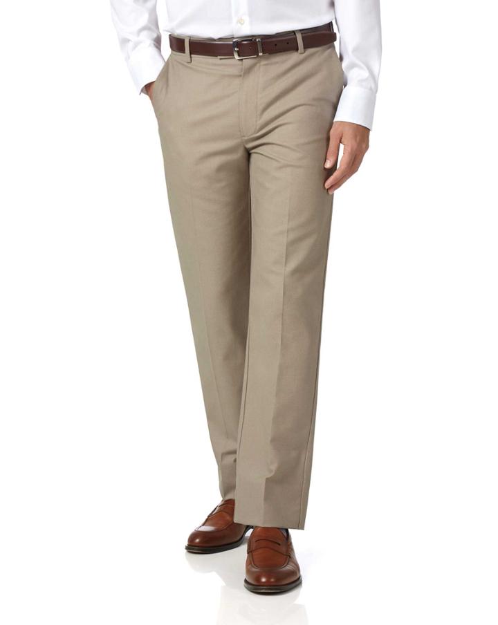 Charles Tyrwhitt Stone Classic Fit Stretch Non-iron Cotton Tailored Pants Size W32 L32 By Charles Tyrwhitt