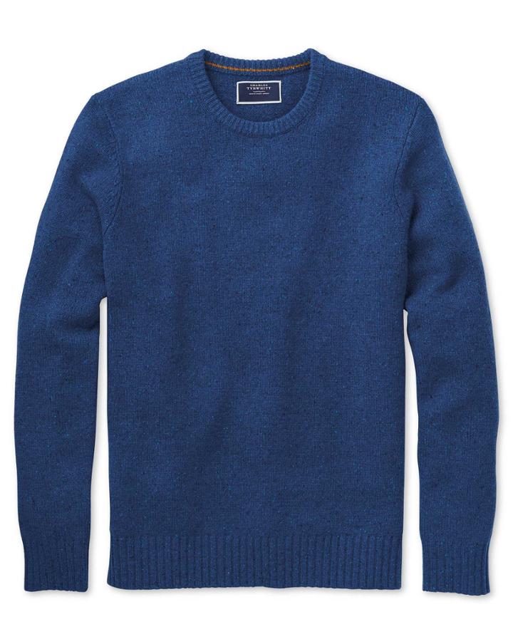  Blue Crew Neck Donegal Merino Wool Sweater Size Medium By Charles Tyrwhitt
